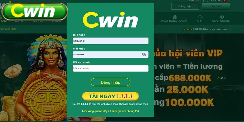 Nhập thông tin để đăng nhập CWIN